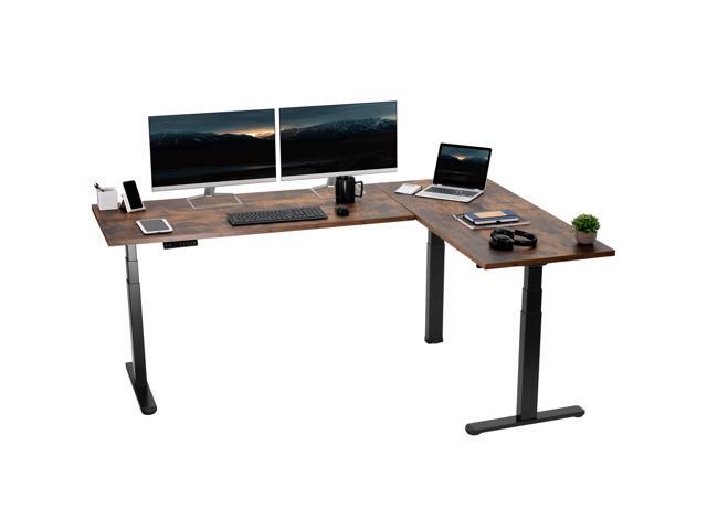 VIVO Electric 78' x 55' Stand Up Corner Desk, Rustic Vintage Brown Tops, Black Frame