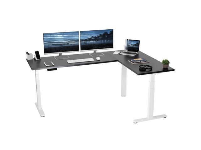 VIVO Electric 78' x 55' Stand Up Corner Desk, Black Table Tops, White Frame