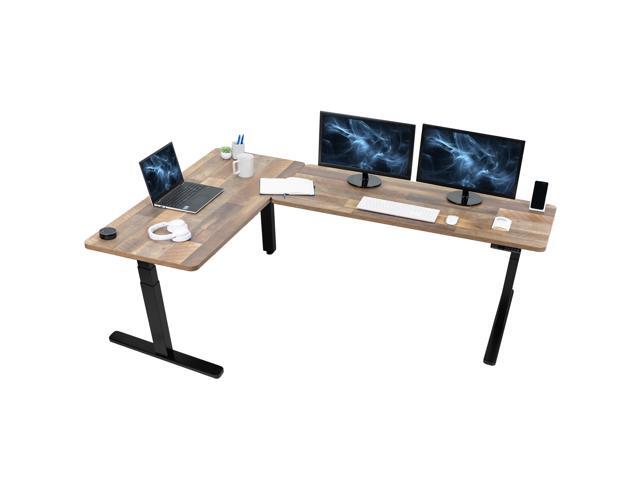 VIVO Electric 83' x 60' Stand Up Corner Desk, Reclaimed Wood Tops, Black Frame