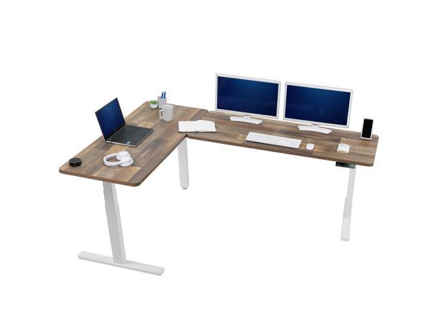 VIVO Electric 83' x 60' Stand Up Corner Desk, Reclaimed Wood Tops, White Frame
