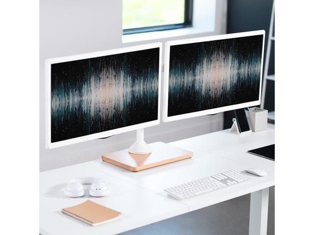VIVO Dual Monitor Adjustable Mount w/ Wood Base, Fits Computer Screens up to 32'