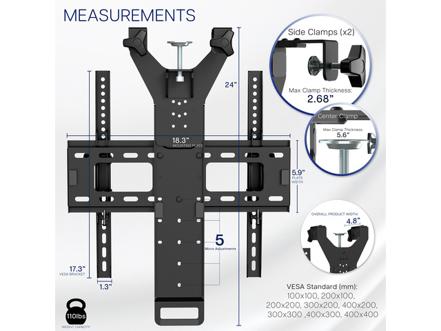 VIVO TV Hanger Bracket for 42' to 75' Flat and Curved Screens, Loft Bed TV Mount