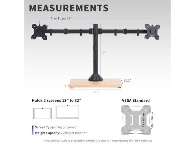 VIVO Dual Monitor Adjustable Mount w/ Wood Base, Fits Computer Screens up to 32'