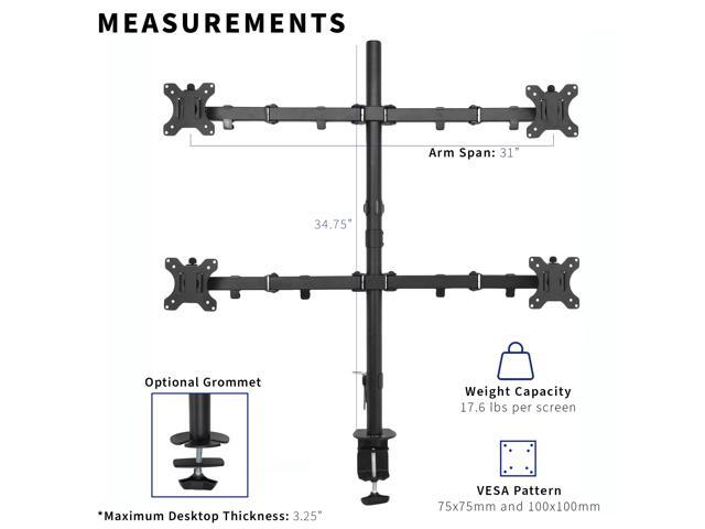 VIVO Quad Monitor Desk Mount Adjustable Stand Heavy Duty for 4 Screens up to 30'