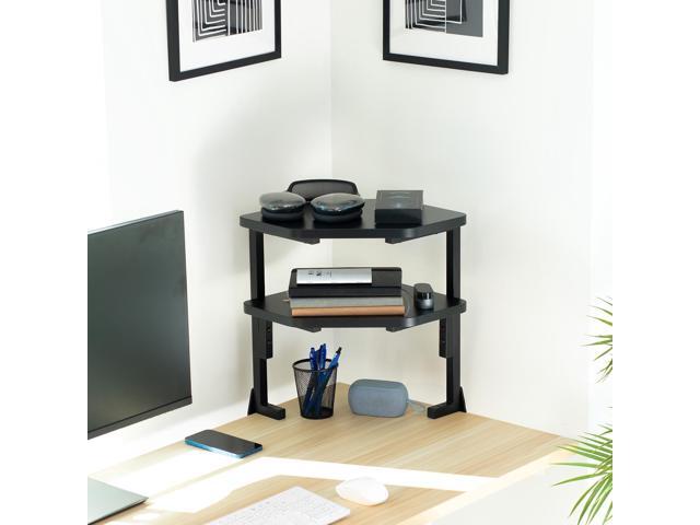 VIVO Black Corner Clamp-on 17' Above or Below Desk 2-Tier Shelving Organizer