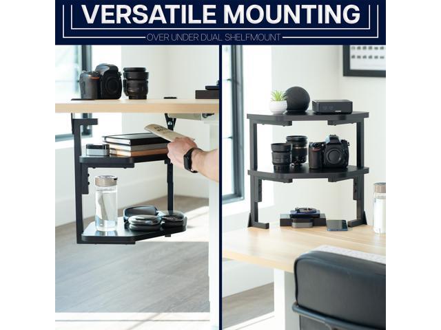 VIVO Black Corner Clamp-on 17' Above or Below Desk 2-Tier Shelving Organizer