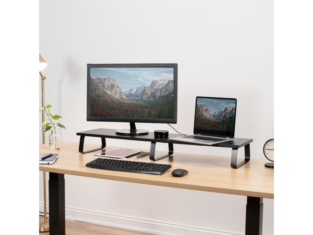 VIVO Black Wood 39' Wide Desktop Stand Ergonomic TV Monitor Riser Desk Organizer