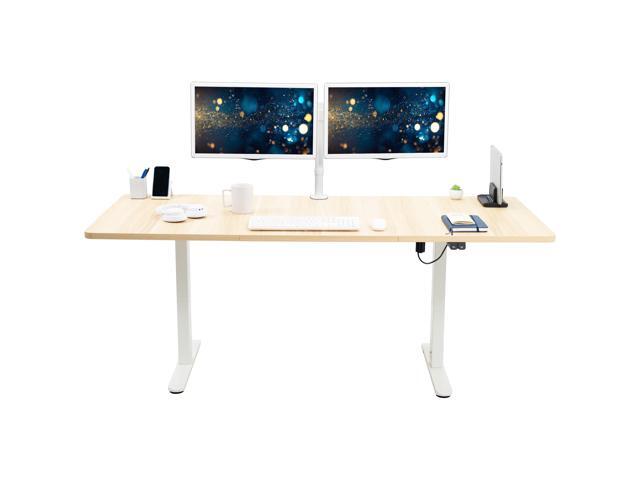 VIVO Electric 71 x 30 Stand Up Desk Workstation, Light Wood Top, White Frame