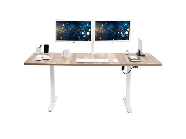 VIVO Electric 71x30 Stand Up Desk Workstation, Reclaimed Wood Top, White Frame