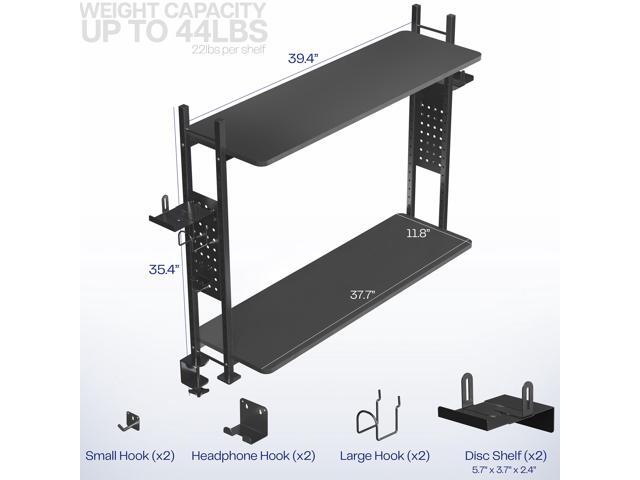 VIVO Black 40' Clamp-on 2-Tier Gaming Shelf System Organization with Pegboard