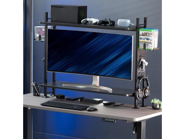 VIVO Black 40' Clamp-on 2-Tier Gaming Shelf System Organization with Pegboard