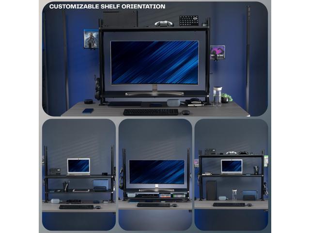 VIVO Black 40' Clamp-on 2-Tier Gaming Shelf System Organization with Pegboard