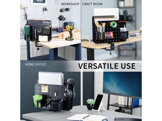 VIVO Steel Clamp-on Rotating Pegboard with Laptop Holder, Magnetic Organizer