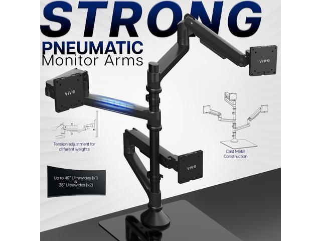 VIVO Pneumatic Triple Ultrawide Monitor Desk Stand, Up to 49 inch Computer Screens
