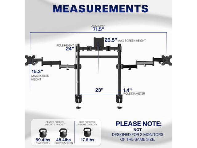 VIVO Triple Ultrawide Monitor Desk Mount, 2 Poles, Up to 49' Screens