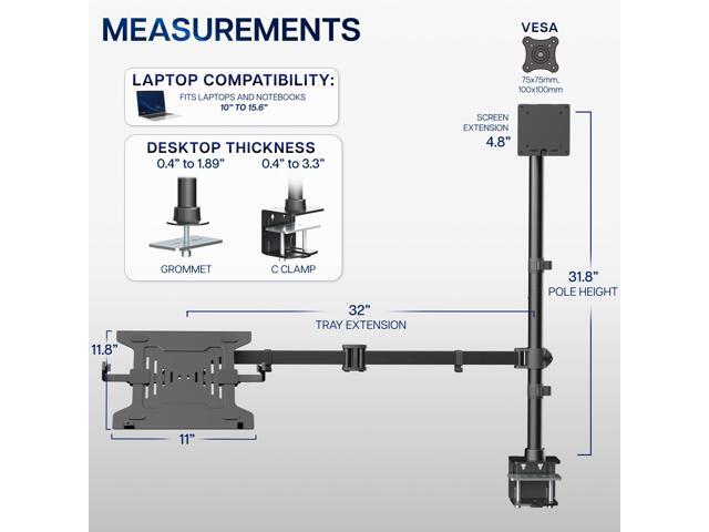 VIVO Single Ultrawide Monitor + Single Laptop Desk Mount, Up to 49 inch Screens