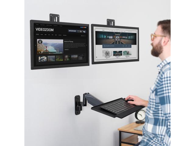 VIVO Sit-Stand Dual Monitor and Keyboard Tray Combo Height Adjustable Wall Mount