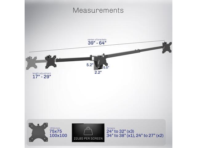 VIVO Premium Telescoping Triple Monitor Wall Mount for 3 Screens up to 22 lbs