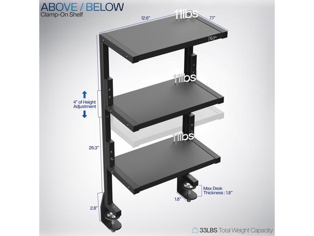 VIVO Black Clamp-on 13' Above or Below Desk 3-Tier Shelving Unit, Desk Organizer