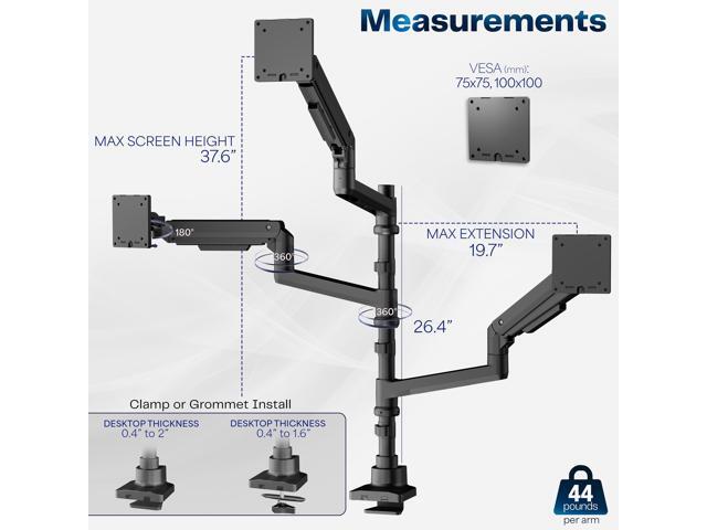 VIVO Pneumatic Triple Ultrawide Computer Monitor Desk Mount for Screens upto 49'