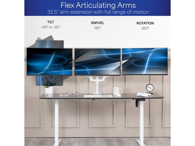 VIVO White Triple Monitor Mount, 2 Pneumatic Arms + 1 Fixed, 3 Screens up to 32'