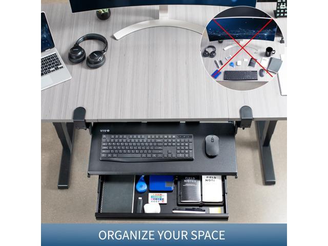 VIVO Height Adjustable Clamp-on Computer Keyboard Tray with Storage Drawer