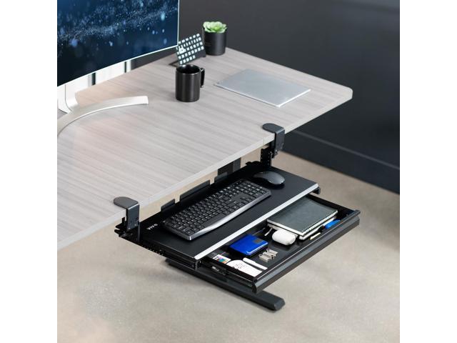 VIVO Height Adjustable Clamp-on Computer Keyboard Tray with Storage Drawer
