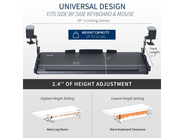 VIVO Premium Height Adjustable Clamp-on Tilting Computer Keyboard and Mouse Tray