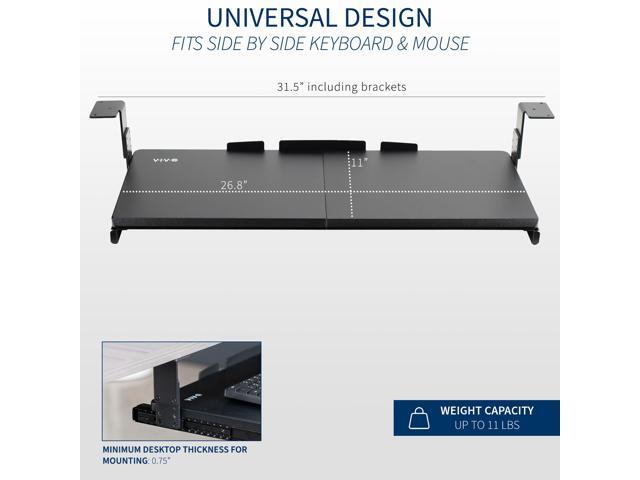 VIVO Black Height Adjustable Under Desk Keyboard and Mouse Slide-Out Drawer