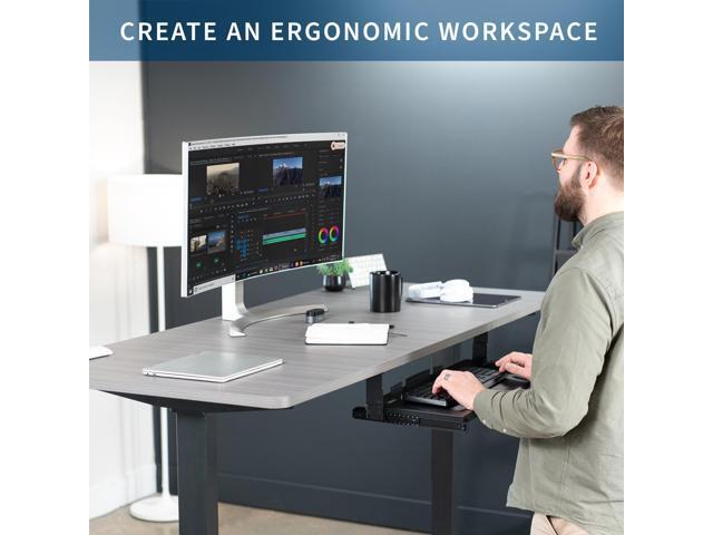 VIVO Black Height Adjustable Under Desk Keyboard and Mouse Slide-Out Drawer