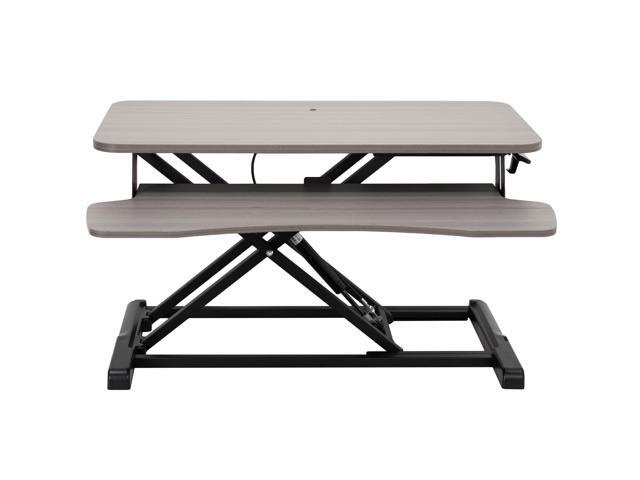 VIVO Gray Height Adjustable Standing Desk Monitor Riser, 32' Sit Stand Tabletop