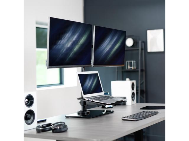 VIVO Laptop and Dual Monitor Desk Stand w/ Glass Base Fits 32 Computer Screen - image 2