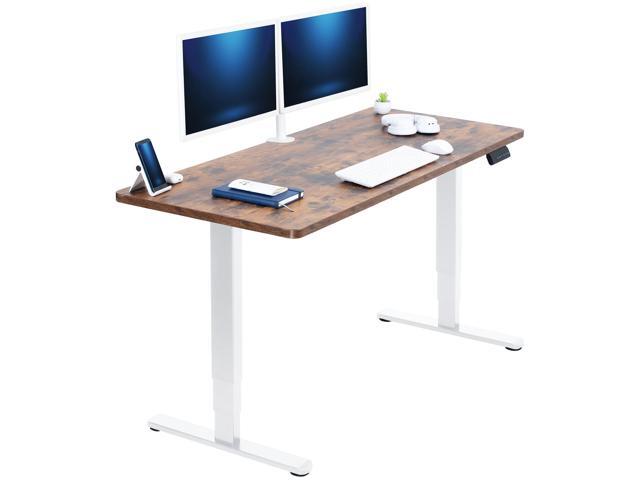 VIVO Electric 60' x 24' Stand Up Desk, Vintage Brown Table Top, White Frame