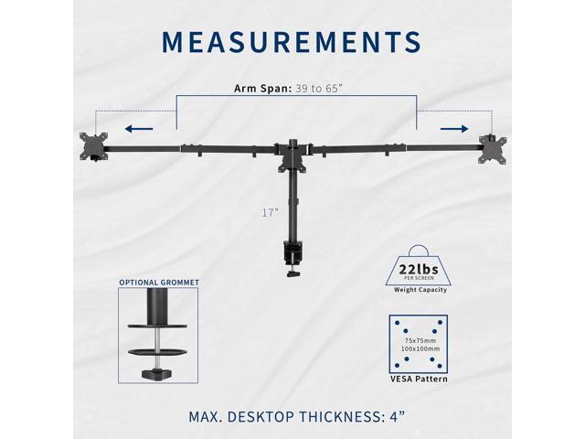 VIVO Telescoping Triple Computer Monitor Desk Mount, Heavy Duty Stand