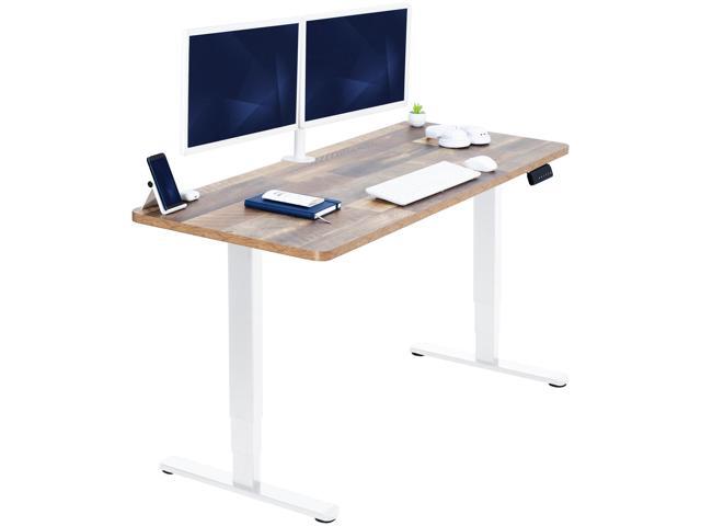 VIVO Electric 60' x 24' Stand Up Desk, Reclaimed Wood Table Top, White Frame
