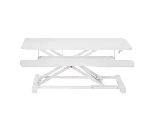 VIVO White Height Adjustable 36' Standing Desk Monitor Riser, Sit Stand Tabletop