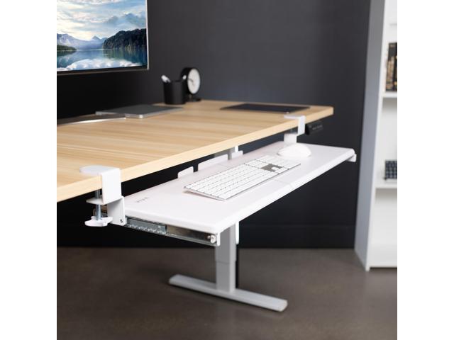 VIVO White Extra Long Clamp-on Computer Keyboard and Mouse Under Desk Slide Tray