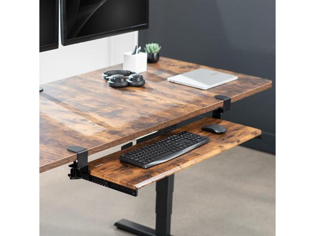 VIVO Vintage Brown Extra Long Clamp-on Computer Keyboard Mouse Under Desk Tray