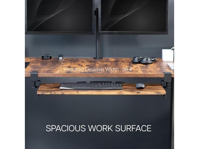 VIVO Vintage Brown Extra Long Clamp-on Computer Keyboard Mouse Under Desk Tray