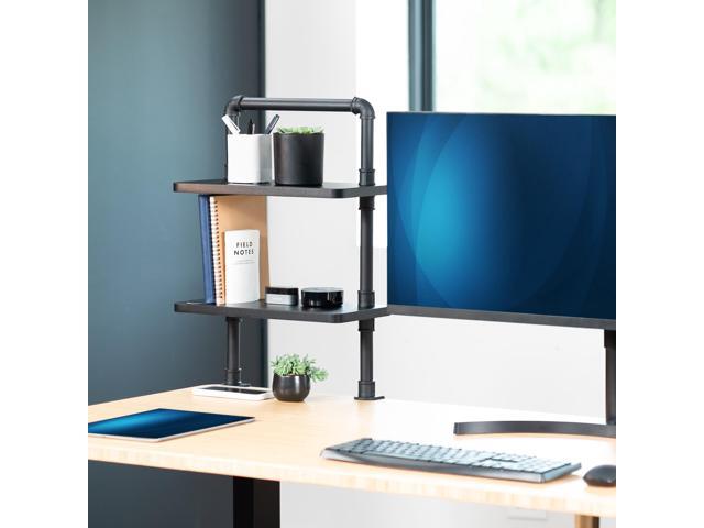 VIVO Clamp-on 16 inch 2-Tier Decorative Industrial Pipe Shelves, Black