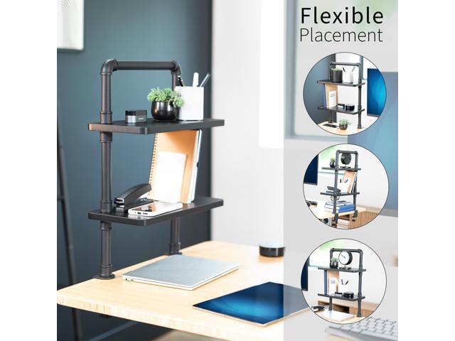 VIVO Clamp-on 16 inch 2-Tier Decorative Industrial Pipe Shelves, Black