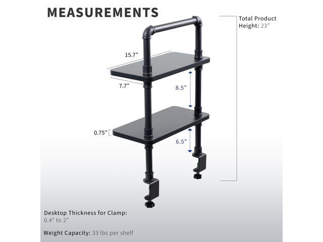 VIVO Clamp-on 16 inch 2-Tier Decorative Industrial Pipe Shelves, Black