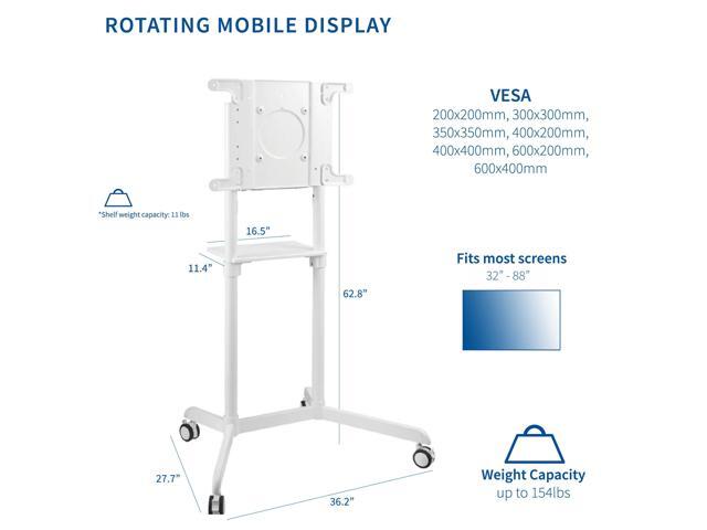 VIVO White Mobile Portrait to Landscape TV Cart for 32' to 88' Flat Screens