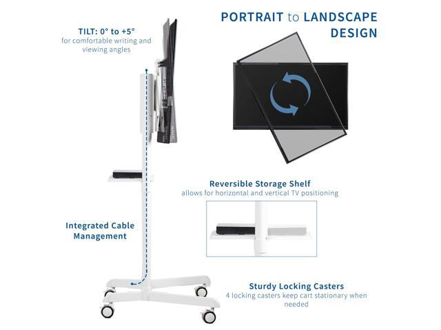 VIVO White Mobile Portrait to Landscape TV Cart for 32' to 88' Flat Screens