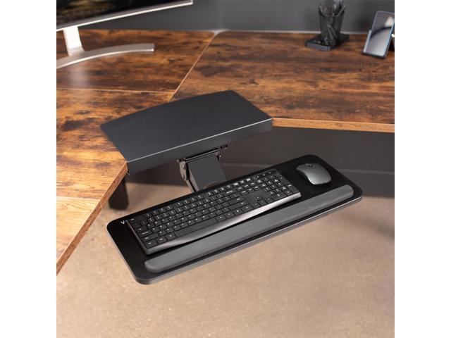 VIVO Black Corner Desk Keyboard & Mouse Platform Tray for L-shaped Workstation