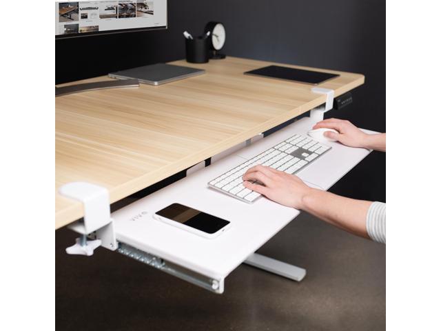 VIVO White Extra Long Clamp-on Computer Keyboard and Mouse Under Desk Slide Tray