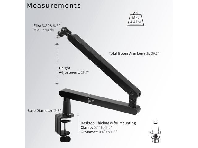 VIVO Clamp-on Low Profile Height Adjustable Heavy Duty Microphone Desk Mount