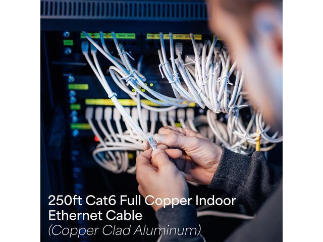 Vivo 250Ft Bulk Cat6 Full Copper Ethernet Cable 23 Awg Utp Pull Box Cat-6 Wire Indoor Network Installations White Cable-V016W