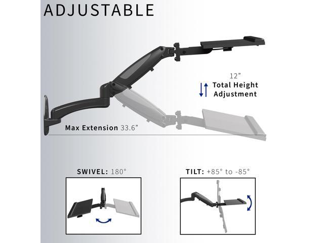 VIVO Pneumatic Keyboard & Mouse Platform Wall Mount, Keyboard Tray Arm