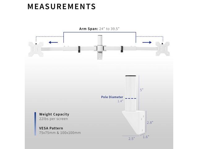 VIVO White Telescoping Flush Wall Mount for Dual 27'- 38' Ultra Wide Monitors